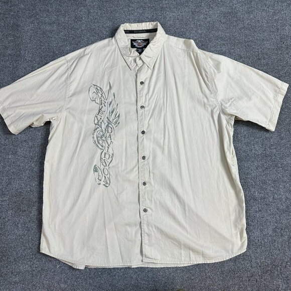 Harley Davidson Shirt 2XL Beige Solid Short Sleeve Embroidered Metal Buttons - Picture 1 of 7